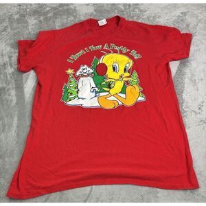 Vintage 1996 Looney Tunes Christmas Short Sleeve T Shirt Women's One Size Red